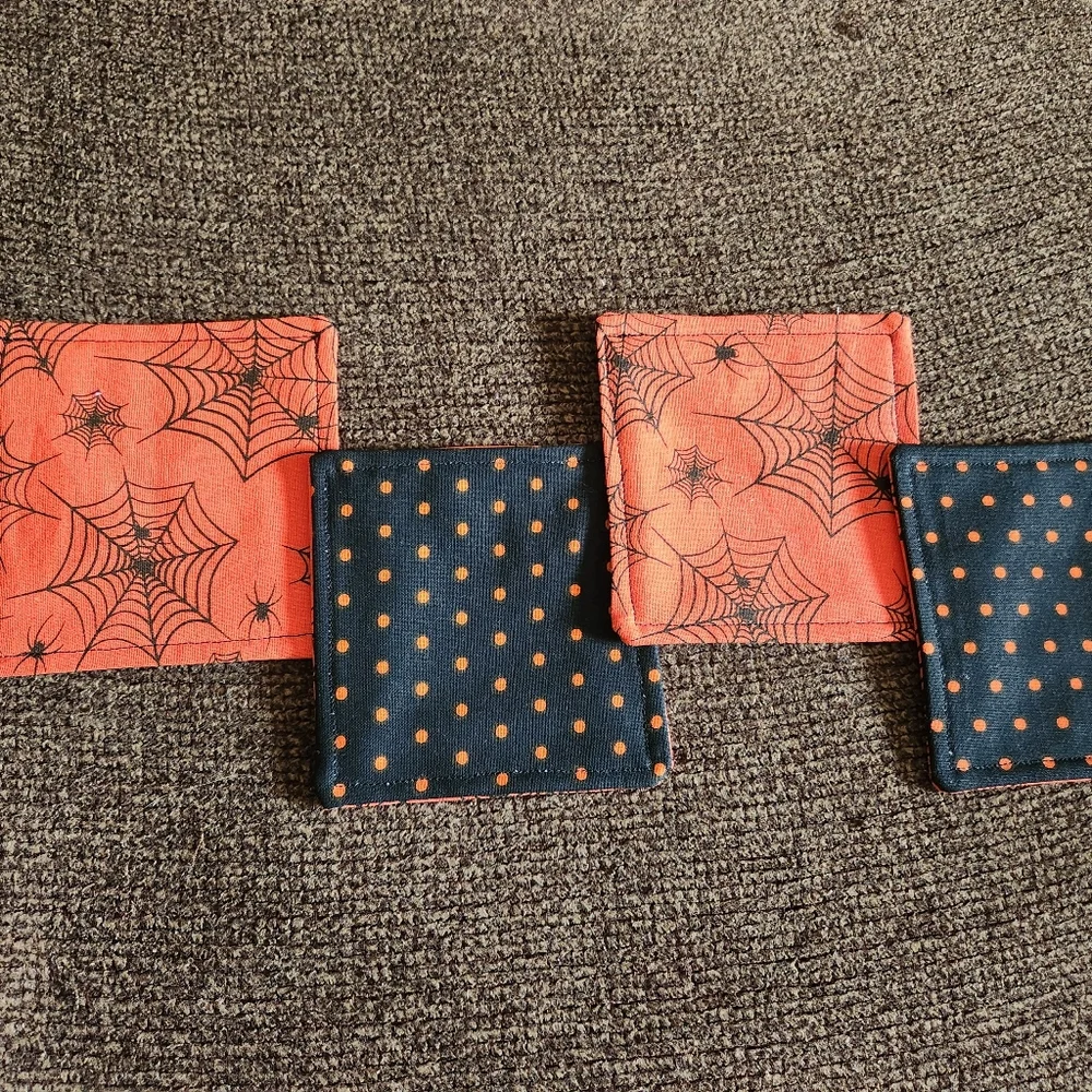Halloween Coasters Set Of 4 Handmade Spiderwebs Orange Black New